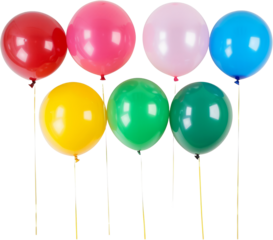 Colorful helium balloons with glossy finish, cut out transparent