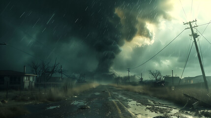Dramatic and powerful storm, tornado, weather, meteorology, global warming, climate change - obrazy, fototapety, plakaty