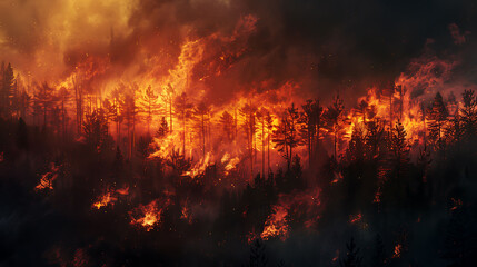 Wildfire global warming problem, climate change concept, forest fire, nature destruction, damaged environment
