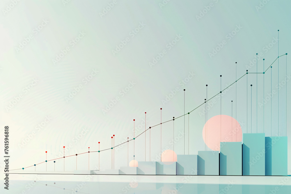 Poster minimalist 3d growth chart with rising columns and dots