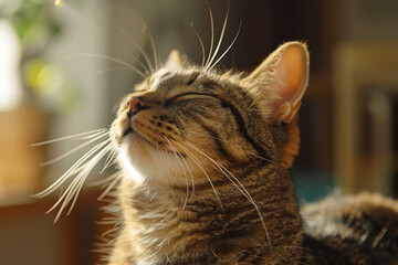Content Tabby Cat Enjoying Sunlight.