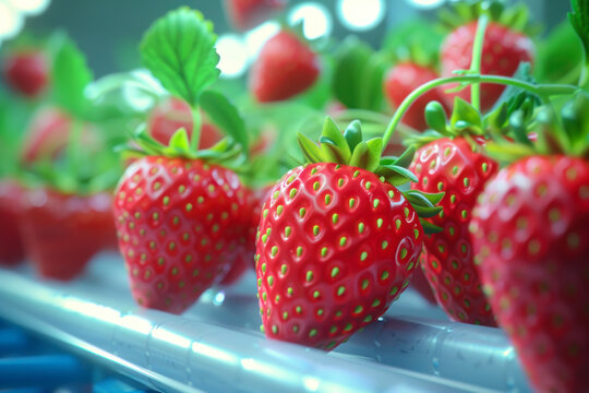 growing strawberries in a sterile indoor greenhouse