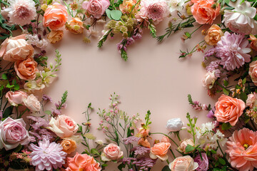 Romantic Floral Frame on Soft Pink Backdrop.