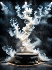 Enigmatic Product Display Podium: Dark Smoke Background Abstract Stage Texture with Spotlight, Dramatic Setting for Showcase Presentations Space 