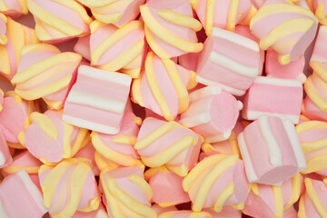 Colorful marshmallow candies for background use, top view - 761598843