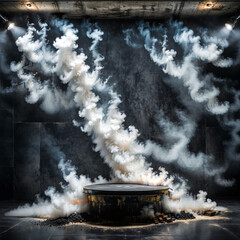 Enigmatic Product Display Podium: Dark Smoke Background Abstract Stage Texture with Spotlight, Dramatic Setting for Showcase Presentations Space 