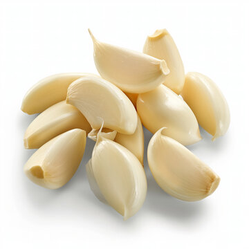 peeled garlic clove in isolate white background.