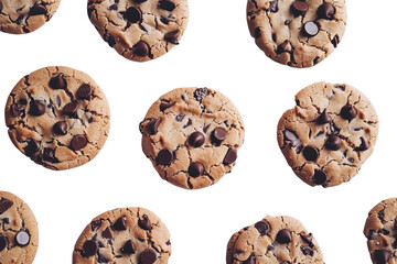 Chocolate chip cookies pile, cut out transparent