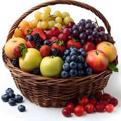 Rainbow of fruits in a big basket, studio shot.