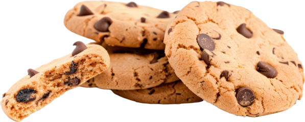 Chocolate chip cookies pile, cut out transparent