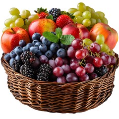 Naklejka na ściany i meble Diverse fruit collection in a basket, white background.