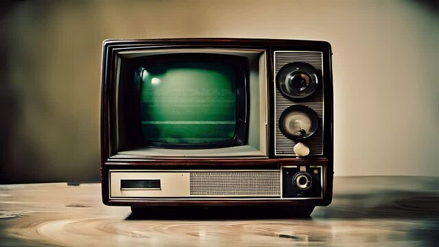 Effetto rumore statico sul vecchio televisore vintage, stanza retrò