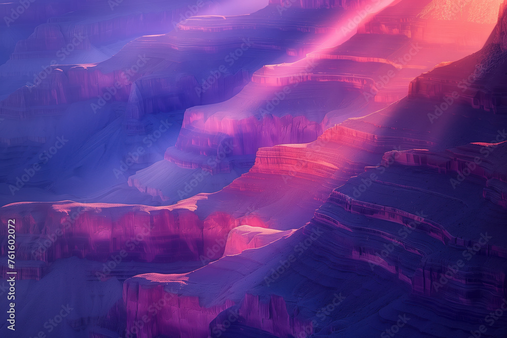 Poster misty canyon. surreal colorful landscape inspired by grand canyon. abstract colorful background imag