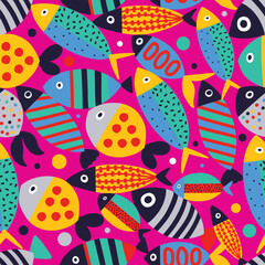 Cute fish. Sea background. Seamless pattern. Can be used in textile industry, paper, background, scrapbooking. - 761602881