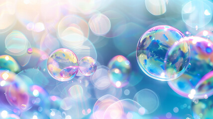 Bubbles in a lighthearted dance, playful background, with ample copy space, creative and clean,