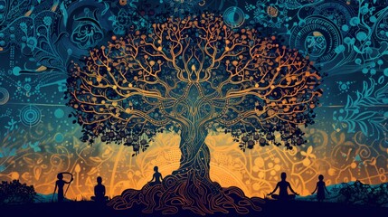Mystical Tree of Life with Astrological Symbols