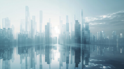 Fototapeta na wymiar Futuristic cityscape, modern, sleek look, background with creative copy space, clean 3D,