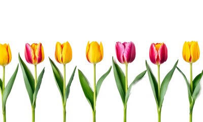 tulips isolated on white arranged in row png