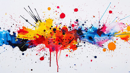 Splatter artistry, bold and uncontained, on a clean slate for dynamic advertising
