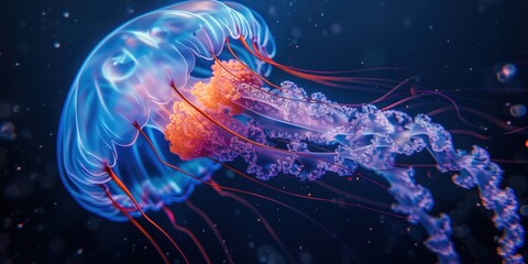 Obraz premium Closeup of Several Beautiful Moon Vibrant Bioluminescent Blue Jellyfish