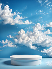 Product Display Background, showcase podium, white product platform display, sky cloud pastel scene render stand, blue background stage minimal abstract background, beauty dreamy space cloud studio