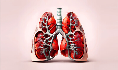 Human lungs an organ system part of the anatomy 3d model, Human Respiratory System Lungs Ai generated.