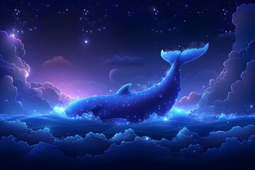 Obraz na płótnie Canvas Blue Whale Floating in Ocean at Night