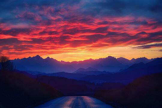 Inspirational Quote Image: 'Difficult Roads Often Lead to Beautiful Destinations' amidst Majestic Sunset