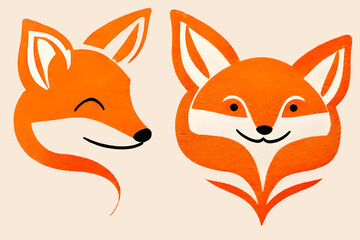 cute  animal logotype mascot , orange fox head , minimal illustration
