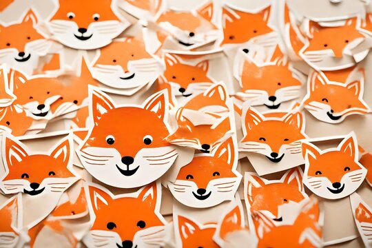 cute minimalist animal logotype mascot , orange fox head stickers 
