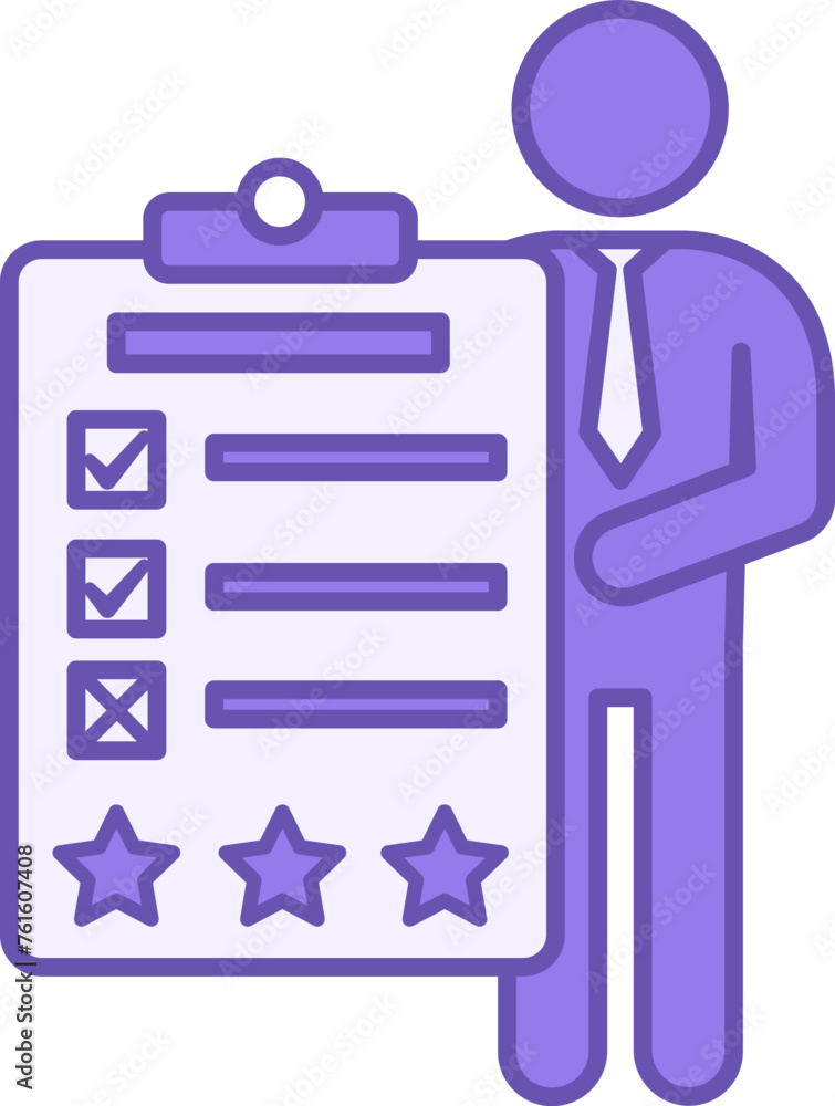 Poster colored icon assessment. vector icon of employee with evaluation rating. personal audit and testing.