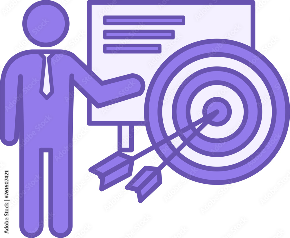 Poster colored icon objectives. vector icon of a manager explaining the main goals of the campaign. busines