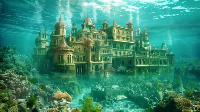 Ancient city submerged underwater. seamless looping 4k time-lapse video background