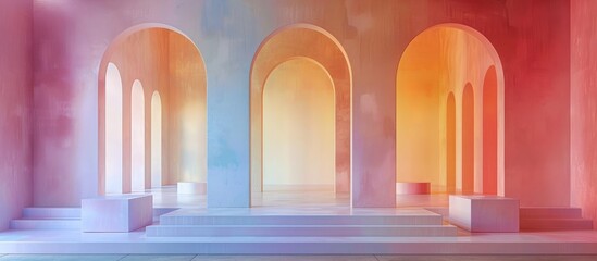 Minimalist Podium and Pastel-Colored Arches: An Invitation to Imagination and Product Display