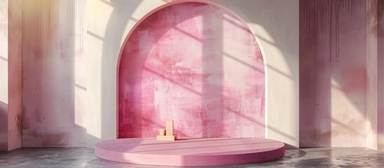 Pink Podium in Modern Interior Design for Product Presentation with Arch and Natural Light
