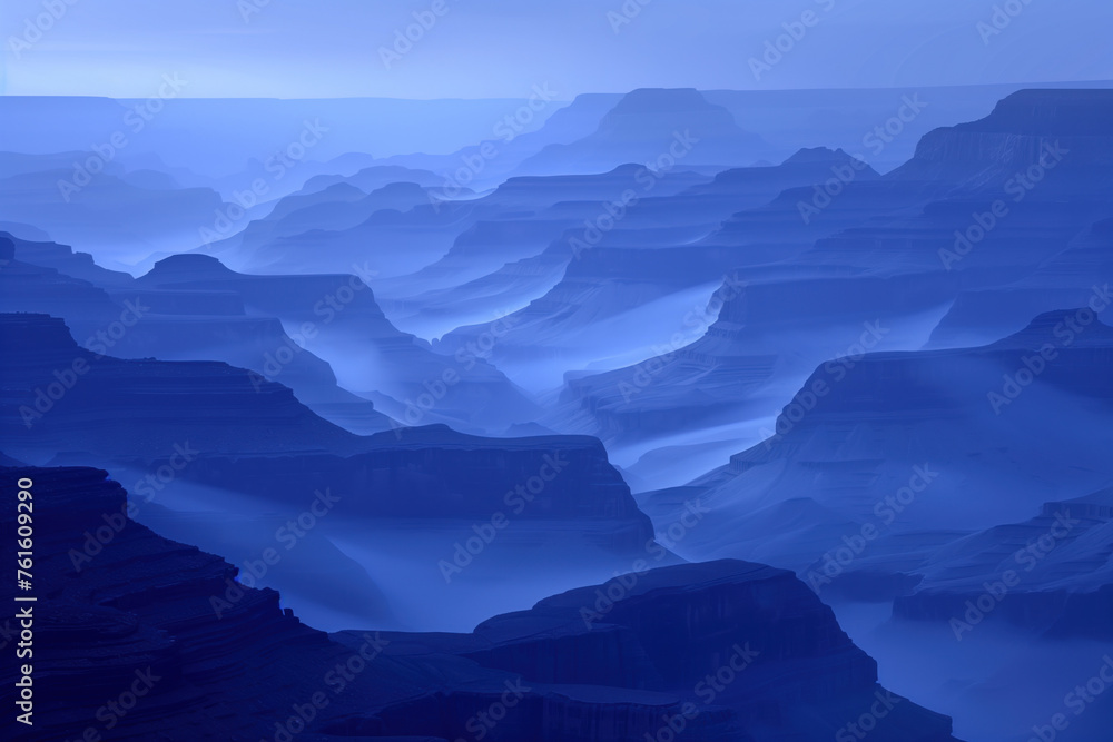 Poster misty canyon. surreal colorful landscape inspired by grand canyon. abstract colorful background imag
