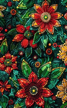 Vibrant Beadwork Floral Pattern in African-Inspired Mosaic Design