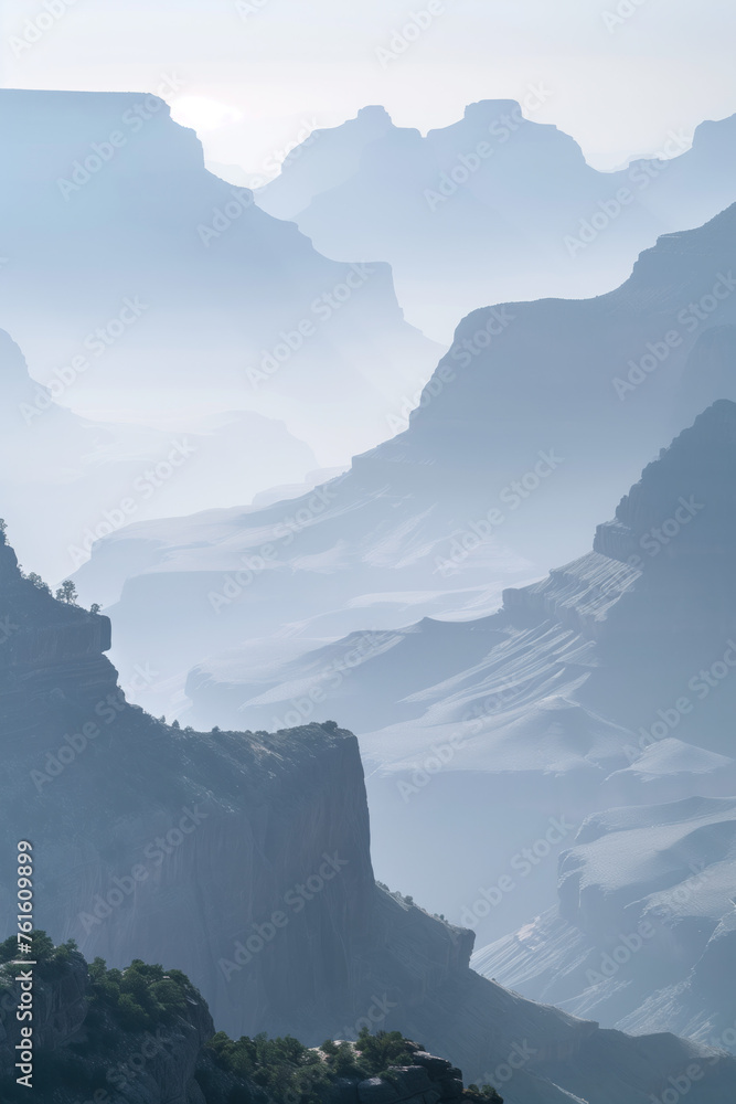 Poster misty canyon. surreal colorful landscape inspired by grand canyon. abstract colorful background imag