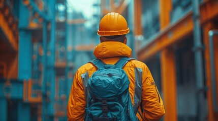Obraz premium Engineer wearing a hard hat in an industrial factory