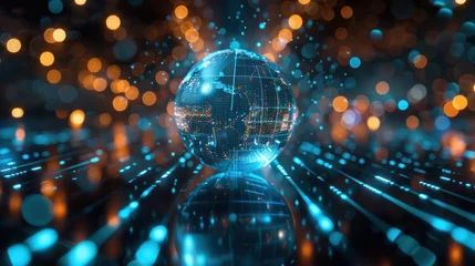Fotobehang The future of cyber blue globe 3D motion technology © Jang