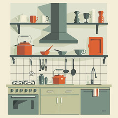 Modern Illustration of Kitchen Interior Room