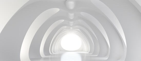A monochrome tunnel with a gaslike light circling the metal rim, creating a symmetrical pattern on...