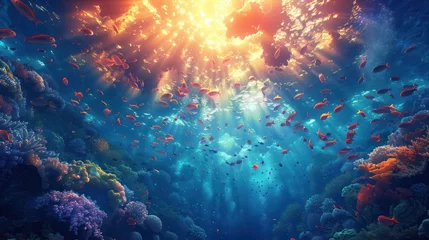 Foto op Aluminium Beautiful scenery of the sea floating in colorful colors underwater. © Jang