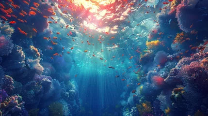 Foto op Aluminium Beautiful scenery of the sea floating in colorful colors underwater. © Jang
