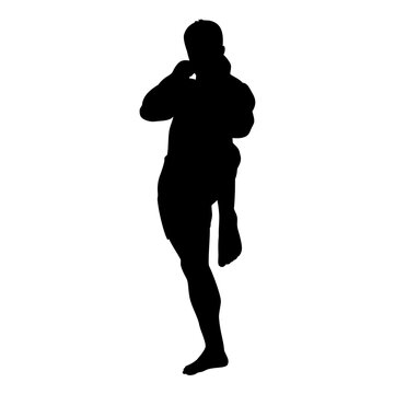 Muay Thai Martial arts silhouette. Vector image