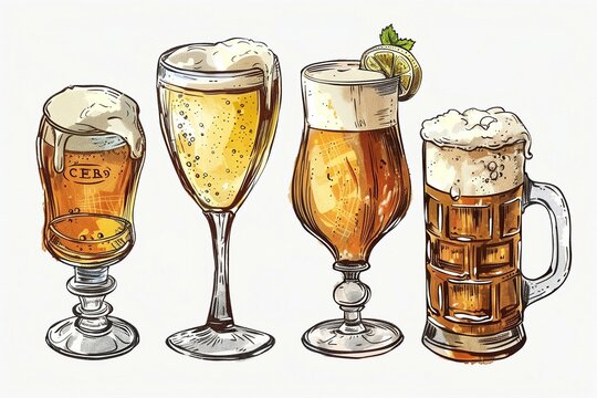 A drawing of three different types of beer