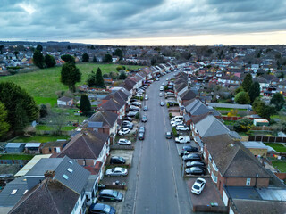 Aerial View of Luton City During Sunset