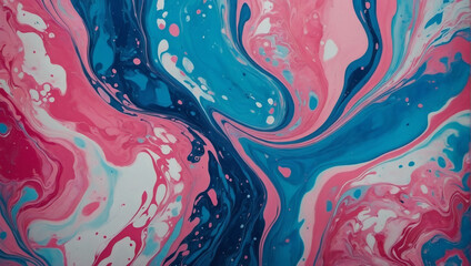 Abstract marbling oil acrylic paint background illustration featuring a blend of pink and blue hues, creating a mesmerizing liquid fluid texture