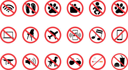 Set of Prohibited Signs, Not Allowed Sign, Not Allowed Icons vector illustration