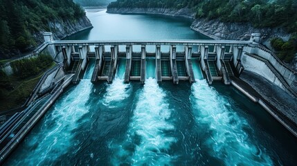 large hydroelectric dam Stores water that flows through an electric turbine.